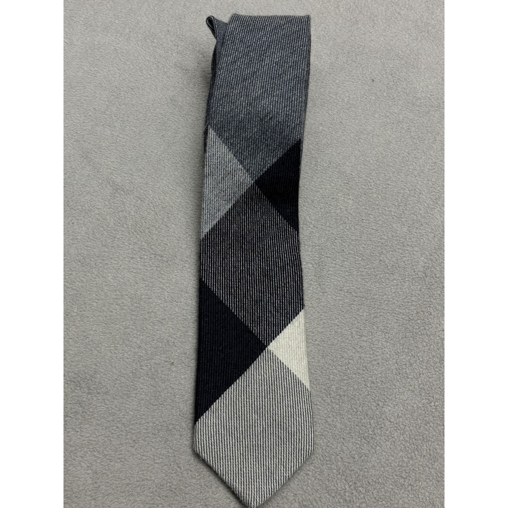 Burberry London England Grey Black White Oversized Check Silk Tie Made in UK